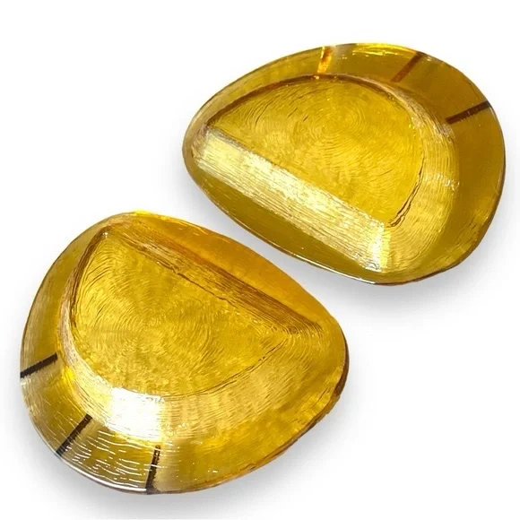 VTG MCM Honey Pressed Glass Ashtray | Set of Two Half Moon - Picture 9 of 13